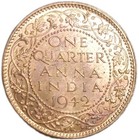 1942-c British India 1 4 Anna Au Coin Calcutta King George Vi Wwii Era Km 531