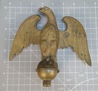 Vintage Antique Solid Cast Brass Eagle Flagpole Topper 7-in Wingspan