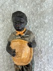 Americana 1870   s Staff Figure Black Boy W  Hat Glazed Clay Statue Marked 1257