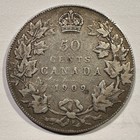 1909 Canada 50 Cents Edward Vii Silver Scarce Date Pleasant Surfaces Nice Detail
