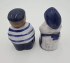 Vtg Scandinavian Folk Art Clay Sailor Figurines Pair Signed B o  Cobalt Blue