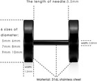 2   Black Stud Earrings Men Women Faux Gauges Ear Tunnel Stainless Steel Earrings