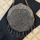 Antique Art Nouveau Elaborate Repouss   Steel Micro Bead Chatelaine Kilt Purse