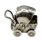 Vintage antique Sterling Silver Articulated Baby Carriage Buggy Moving Wheels