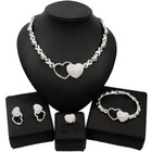 Hugs kisses Double Hearts Set Necklace Bracelet Earrings Ring Silver Plated
