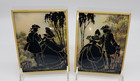 2 Vintage Bubble Pictures Convex Glass Reverse Silhouette Couple Romance 4  X 5 