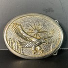 Vintage Flying Eagle Bird Belt Buckle Silver Oval Round Western Cowboy 3 25    In