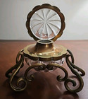 Rare Antique Vintage Crystal Dome Gilt Brass Ornate Metal Inkwell