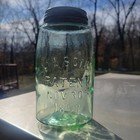 Apple Green Mason s Patent Nov 30th 1858 Quart Fruit Jar With Zinc Lid