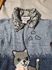 Vtg Heartworks Sweater Toddler Large 4t Blue Kitten Cat Bow Faux Fur Zip Hearts