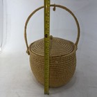 Vintage Woven Wicker Sewing Round Basket Box   Contents Supplies   Notions