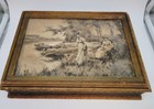 Vintage Gilt Dresser Jewelry  Box W victorian Print Under Glass