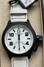 Akribos Xxiv Ak437wt Men s Watch Black Stainless White Leather 48mm Dual Time