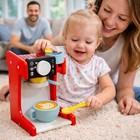 Playright Wooden Coffee Maker Set  7 Pieces  Red Kids  2 Barista Toy - New