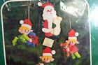Vtg Bucilla Felt Santa   Elves Jeweled Stitchery Kit Christmas Ornaments 82069