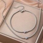 2pcs Stainless Steel Zircon Pendant Necklace Bracelet Set For Women