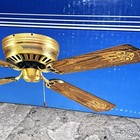Vintage 1987 Sears 52    Antique Brass Reversible Oak stencil Ceiling Hugger Fan