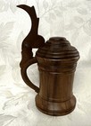 19th Century Hand   carved Yew Wood Stein W  Hinged Lid        Pint