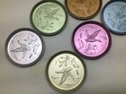 Mid-century Vintage Aluminum Drink Coasters 8cm Round Metal Ducks Cattails Set 7