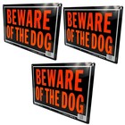 3 Pack Large Beware Of The Dog Sign   10 X 14  Aluminum Orange