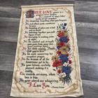 Vintage Folk Art True Love Linen Wall Hanging On Wood Dowel 1974 26x16 E1