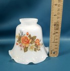 Vtg Set 3 White Glass Ruffled Rim Floral Roses Bell Light Shades 2  Fitter