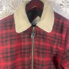 Bellfield Red Plaid Wool Blend Bomber Jacket Sherpa Collar Men s M Britain