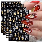 8 Sheets Glitter Christmas Nail Art Stickers Decals Self-adhesive Holiday Gol   