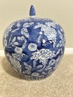 Vintage Chinese Chinoiserie Porcelain Melon Ginger Jar Blue   White Lidded 14x9   
