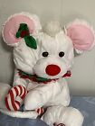 Vintage Puffalumps White Christmas Mouse Plush W candy Cane Fisher Price 1987