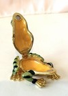 Green Gold Enameled Frog Secret Trinket Box Crystal Accents Hidden Compartment