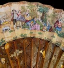 Fine Antique 19th Museum Quality French Hand Painted Carved Sticks Fan Ca 1850