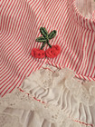 Vintage Kate Greenaway Red Cherry Strip Dress Puffy Sleeves Infant Size 12 Month