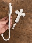 Distressed White Cast Iron Cross Wall Hooks Set Of 2 Farmhouse Rustic Christian