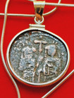 568ad Byzantine Bronze Sterling Jesus Christ And Cross Coin Pendant W Coa   Box