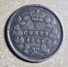 1894 Canada 5 Cents Half Dime Fine F Or Very Fine Key Date
