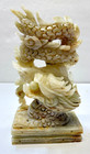 Vintage Pair Dragon Carved Statue Natural White Green Jade Onyx Gemstone 8 8 Lbs