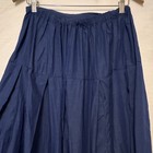 Womens Regular Blue Solid Midi A-line Skirt Pull-on Elastic Waist Pleated