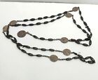 Antique Sterling Silver 7 Sorrows Dolors Wood Rosary Bead Chaplet 1800s 44in