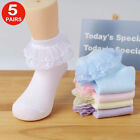 5 Pair Girls Lace Ruffle Frilly Princess Cotton Ankle Socks Kids School Socks