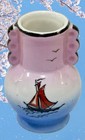 Mid-century Japanese  Blue pink Bud Vase With Sailing Boat     Made In Japan