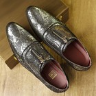 Men s Snake Print Dress Shoes Zip Front Pointed Toe Shiny Block Heel