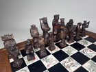Vintage Carved Chinese Chess Set Carved Dragon Phoenix Inlaid Board Tiles  As-is