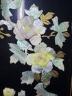 Vtg Chinese Black Lacquer Wall Panels Set 3 Mother Of Pearl Inlay 24   
