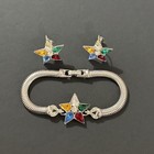 Vintage Ora Order Of The Eastern Star Rhinestone Bracelet   Earring Set