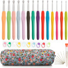 14 Pcs Crochet Hooks Set Clover Amour Steel Pastel Ergonomic Easy Grip Bright