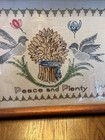 Vintage Framed Country Cross Stitch Peace And Plenty Art Signed Jmb Birds wheat