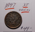 Chocolate Brown 1847 U s  Large Cent Xf Grainy - Only  18 50         Free Shipping  