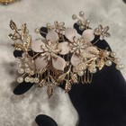Gold Floral Pearl Hair Comb Bridal Wedding Enamel Flower Rhinestone Headpiece