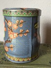 Vintage Daher England Butterfly Floral Tin Blue Gold Orange Flowers 4 5    X  3 5   